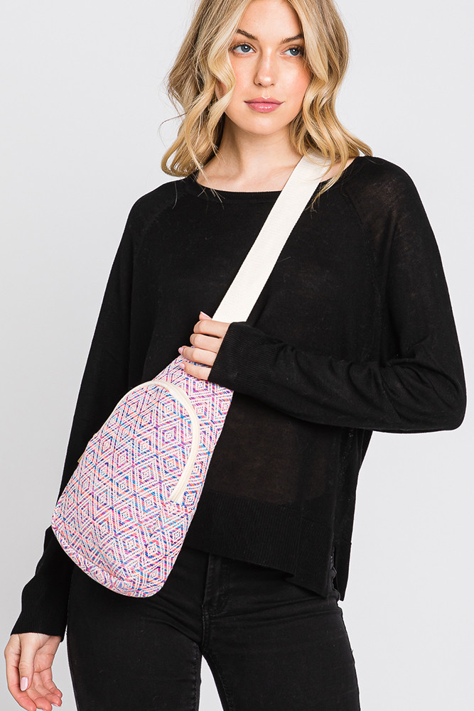 Women's Aztec Pattern Sling Bag in Fuchsia