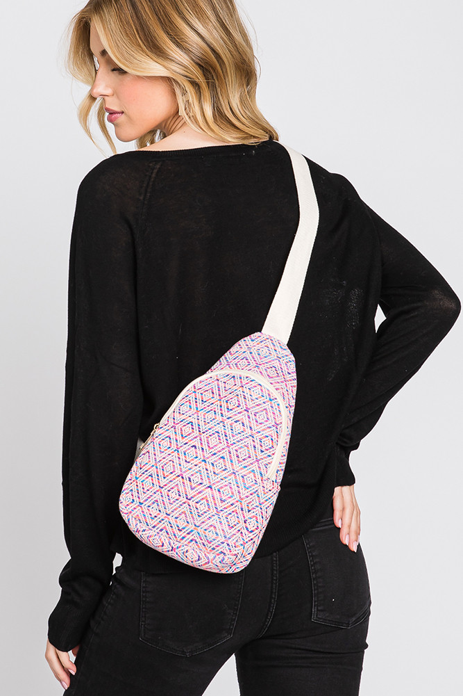 Women's Aztec Pattern Sling Bag in Fuchsia