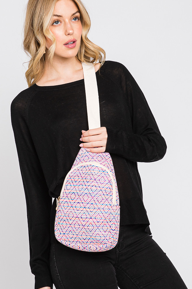 Women's Aztec Pattern Sling Bag in Fuchsia