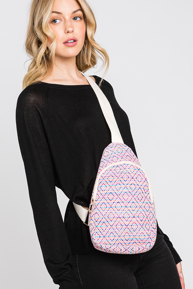 Women's Aztec Pattern Sling Bag in Fuchsia