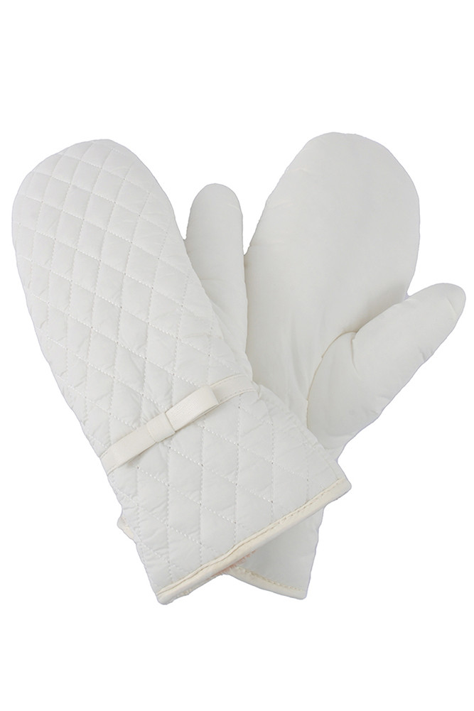 Women's Puffer Padded Quilted Mittens in Creme