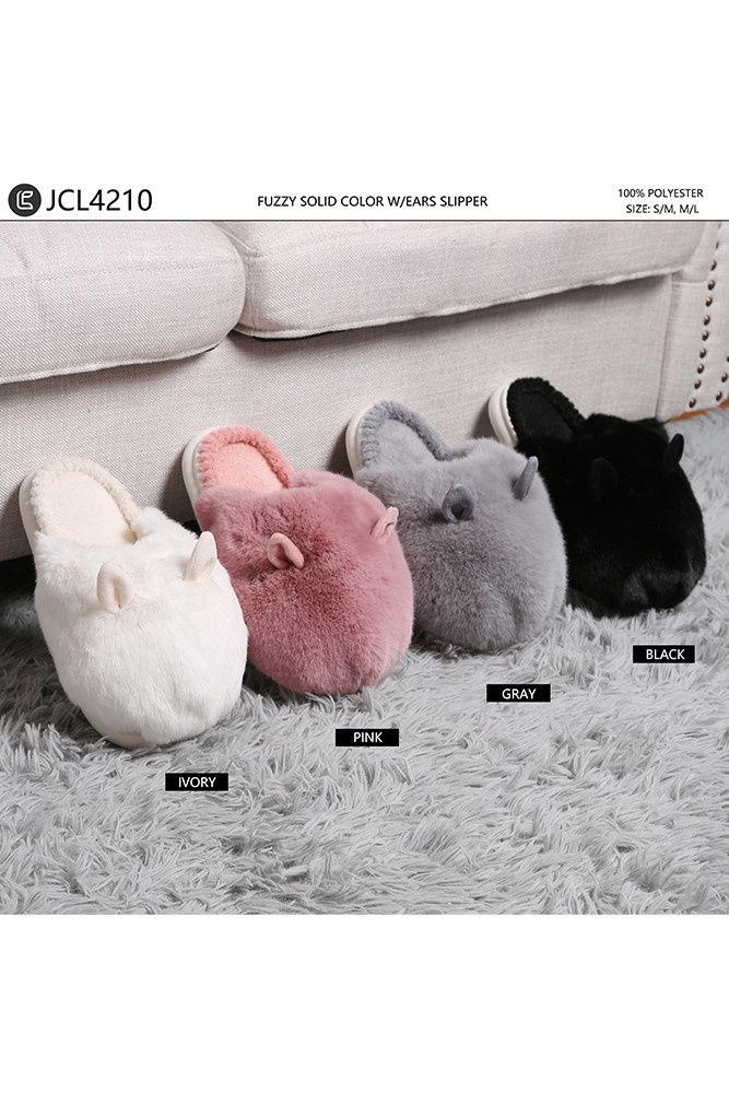 Women's Fuzzy Solid with Ears Slipper — slippers photo 2