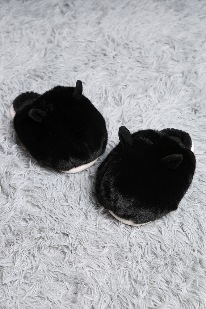 Women's Fuzzy Solid with Ears Slipper in Black