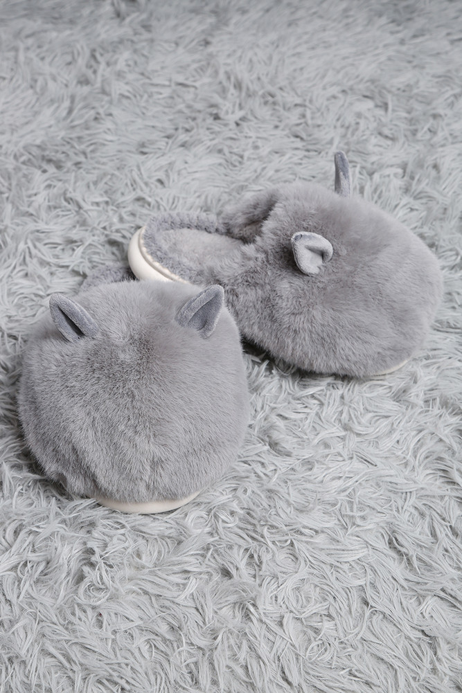 Women's Fuzzy Solid with Ears Slipper in Gray
