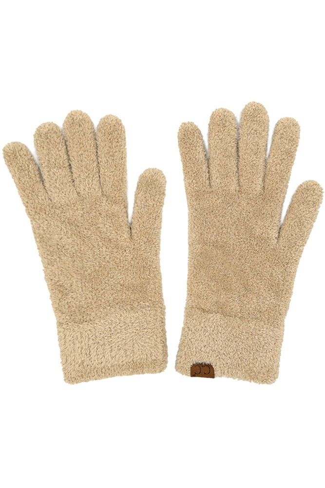 Women's Plush Terry Chenille Gloves in Beige