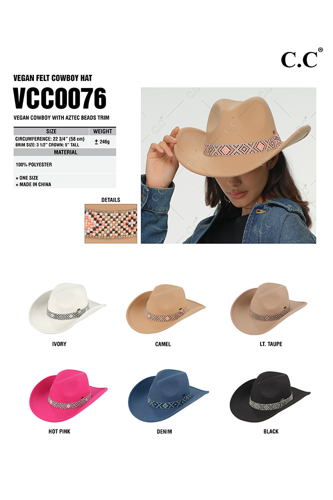 Women's Aztec Beads Trim Vegan Cowboy Hat — cowboy hat photo 2