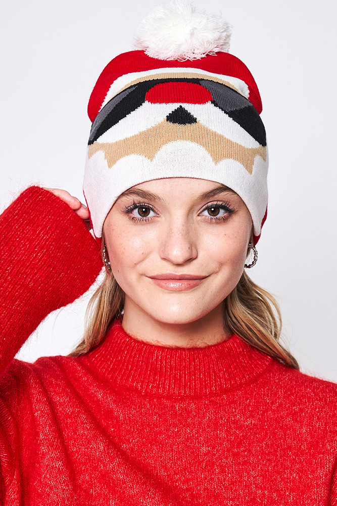 Women's Santa with Sunglasses Christmas Holiday Pom Beanie in Red by BURACQ