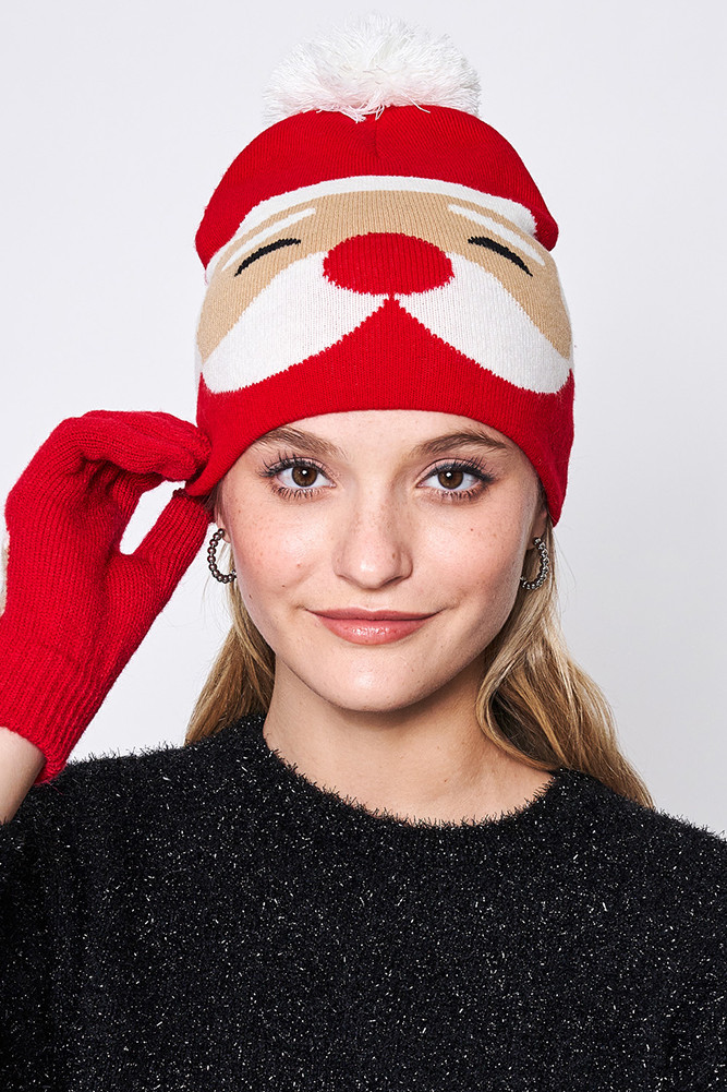 Women's Santa Christmas Holiday Pom Beanie in Red by BURACQ