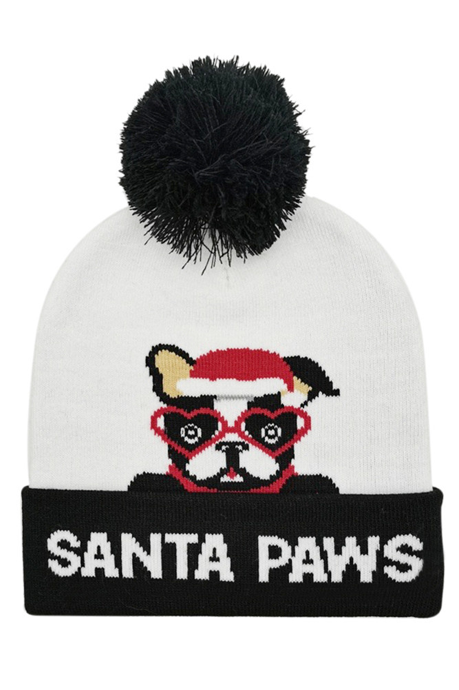 Women's Santa Paws Christmas Holiday Pom Beanie in Black
