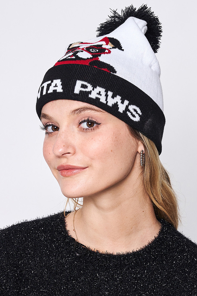 Women's Santa Paws Christmas Holiday Pom Beanie in Black
