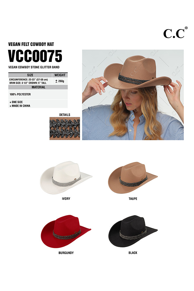 Women's Stone Glitter Band Vegan Cowboy Hat — cowboy hat photo 2
