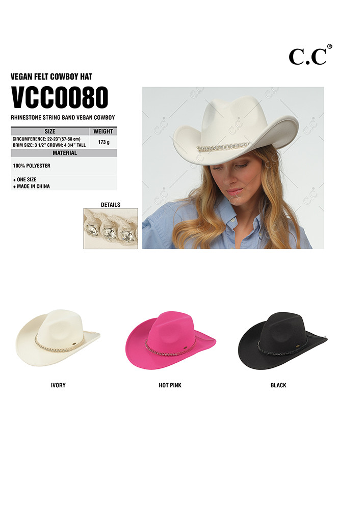 Women's Rhinestone String Band Vegan Cowboy Hat — cowboy hat photo 2