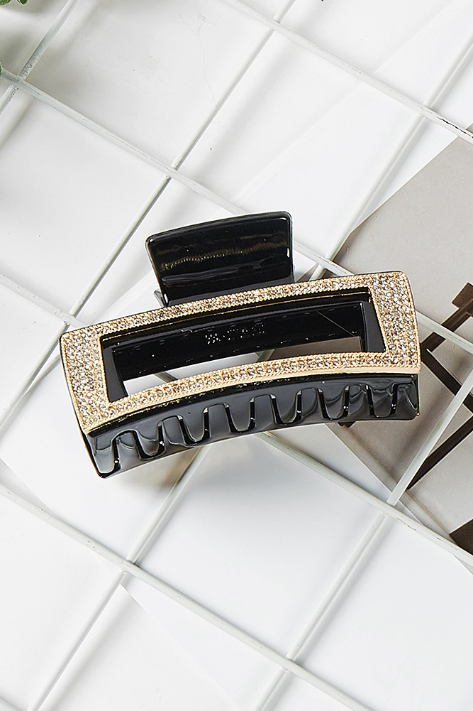 Women's Mini Rhinestone Rectangular Hair Claw in Black