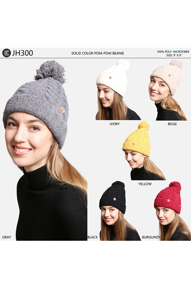 Women's Solid Pom Beanie by BURACQ