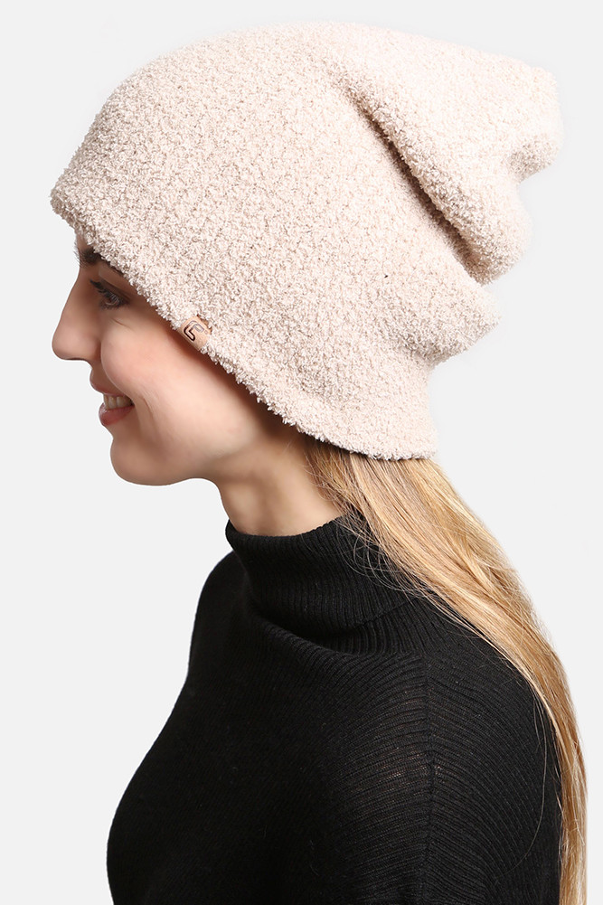 Women's Double Layered Solid Beanie in Beige