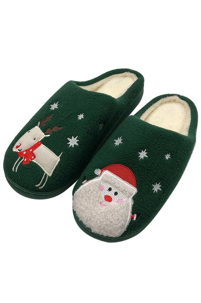 Women's Santa Deer Christmas Holiday Slippers in Green