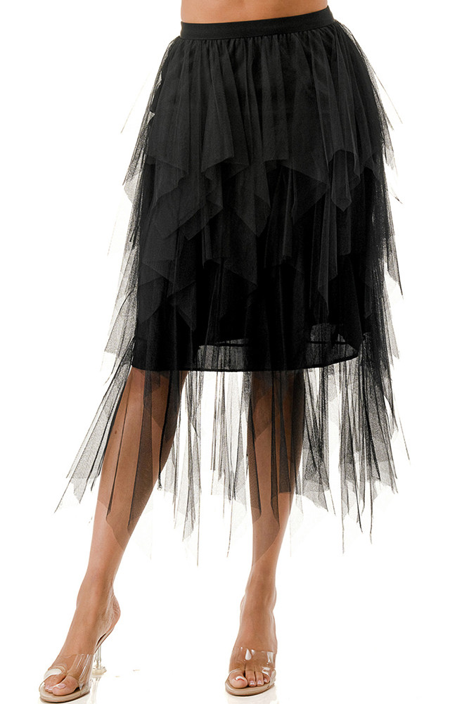 Women's Solid Mesh Tulle Skirt in Black