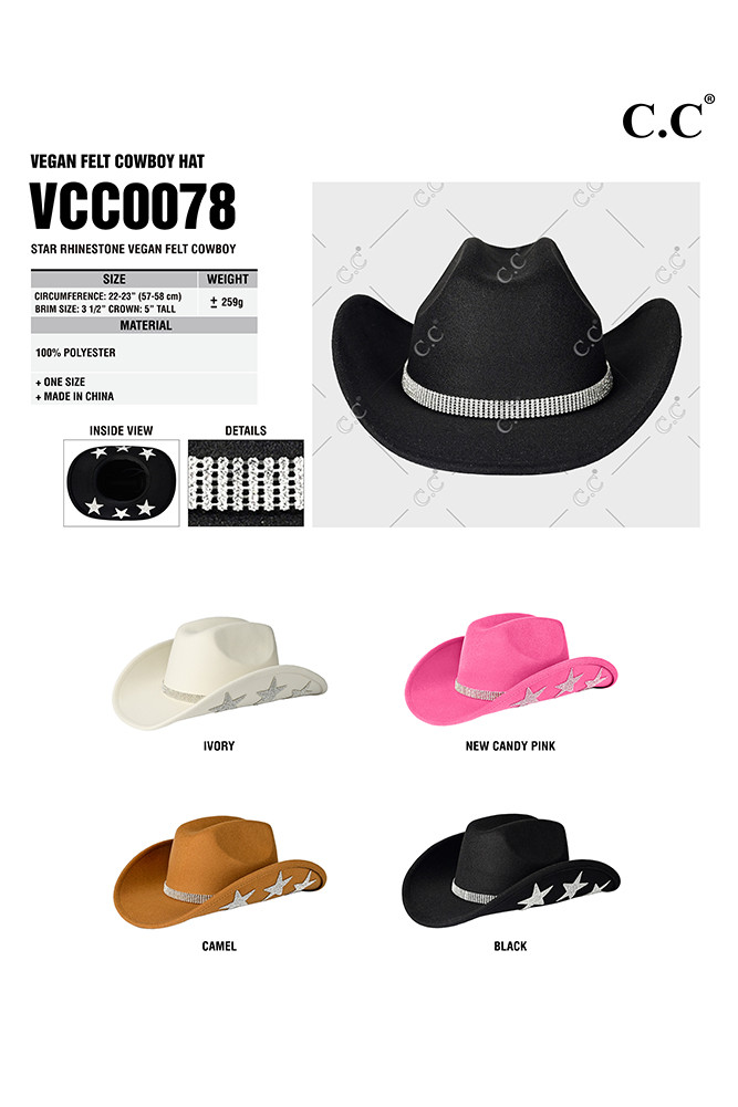Women's American Flag Theme Star Stone Vegan Felt Cowboy Hat — cowboy hat photo 2