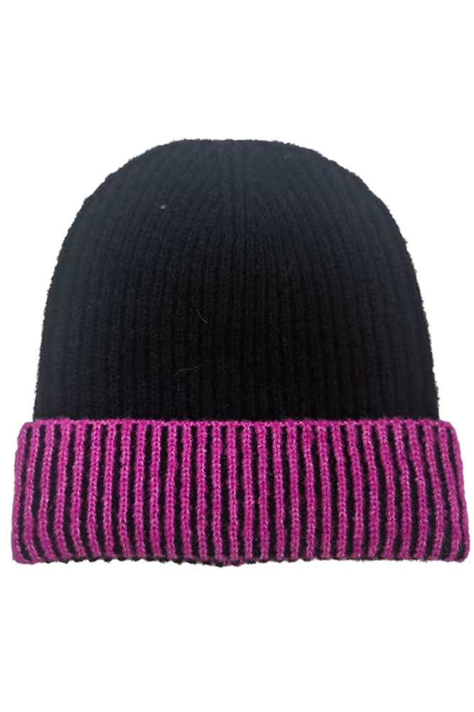Women's Two-Tone Cuff Beanie in Black