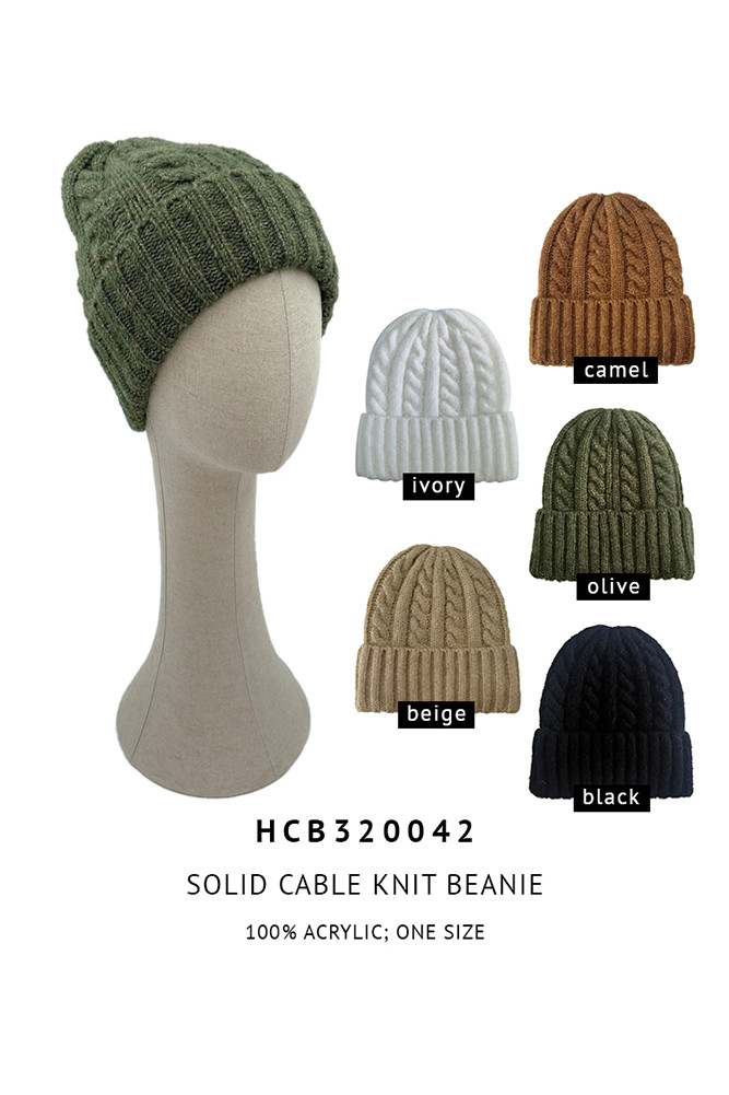Women's Solid Cable Knit Beanie by BURACQ