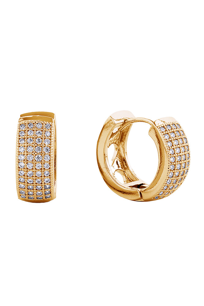 Women's 14K Gold Dipped Huggie Hoop CZ Paved Earrings in Gold