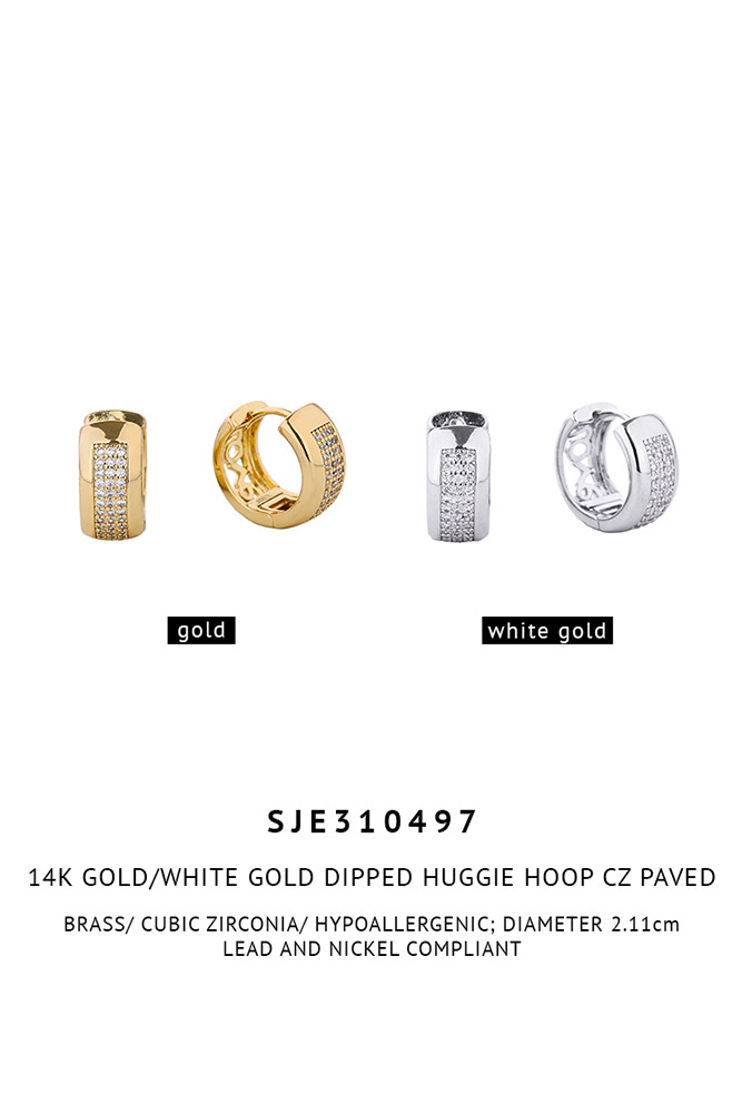 Women's 14K Gold Dipped Huggie Hoop CZ Paved Earrings — hoop earrings photo 3