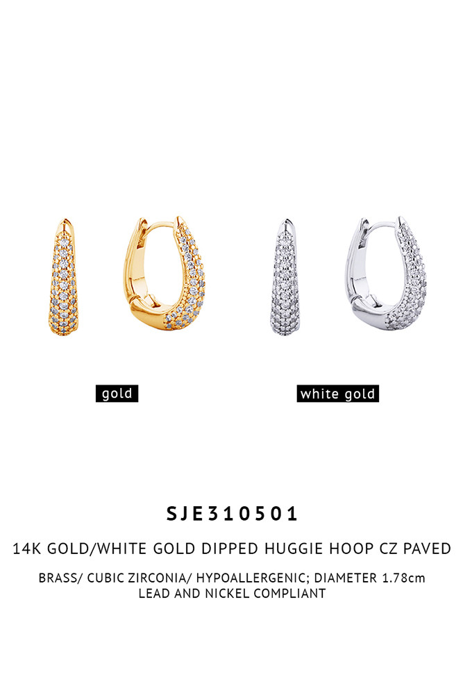 Women's 14K Gold Dipped Huggie Hoop CZ Paved Earrings — hoop earrings photo 3