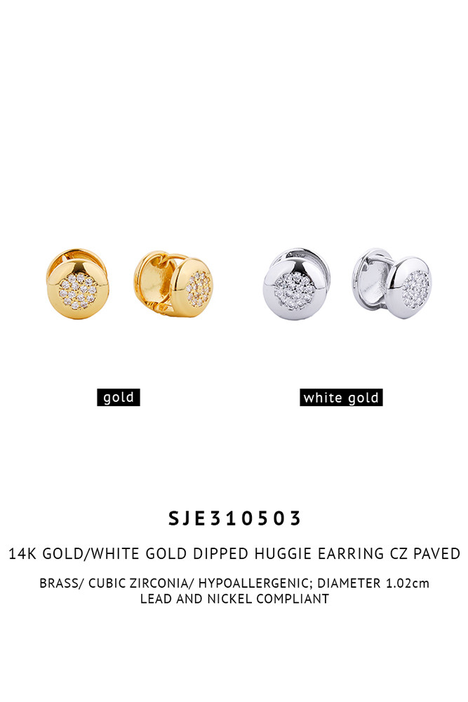 Women's 14K Gold Dipped Huggie Earrings CZ Paved Earrings — huggie earrings photo 3