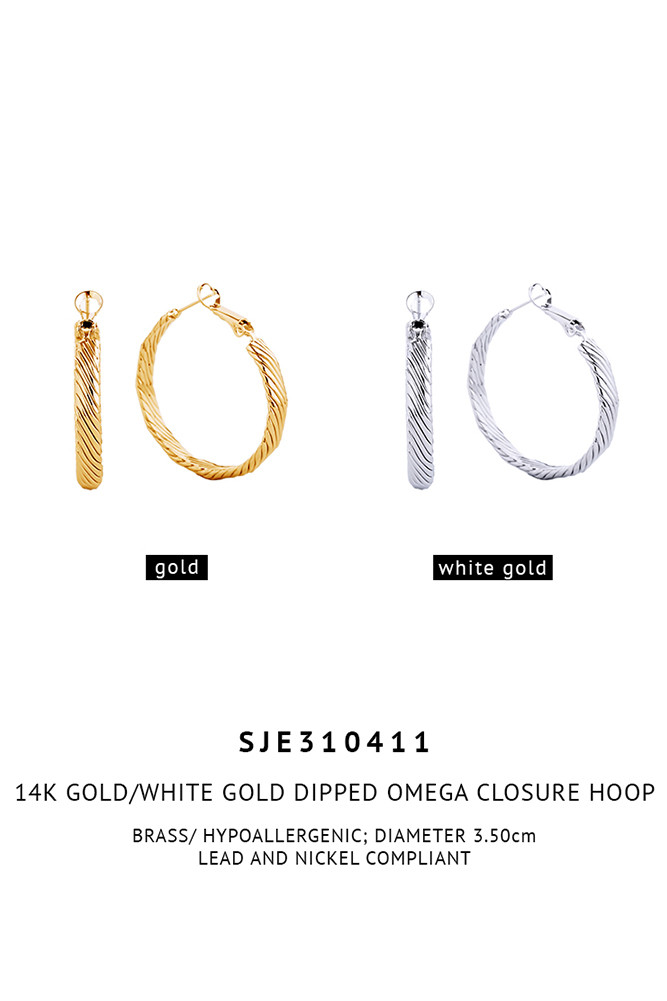 Women's 14K Gold Dipped Omega Closure Hoop Earrings — hoop earrings photo 3