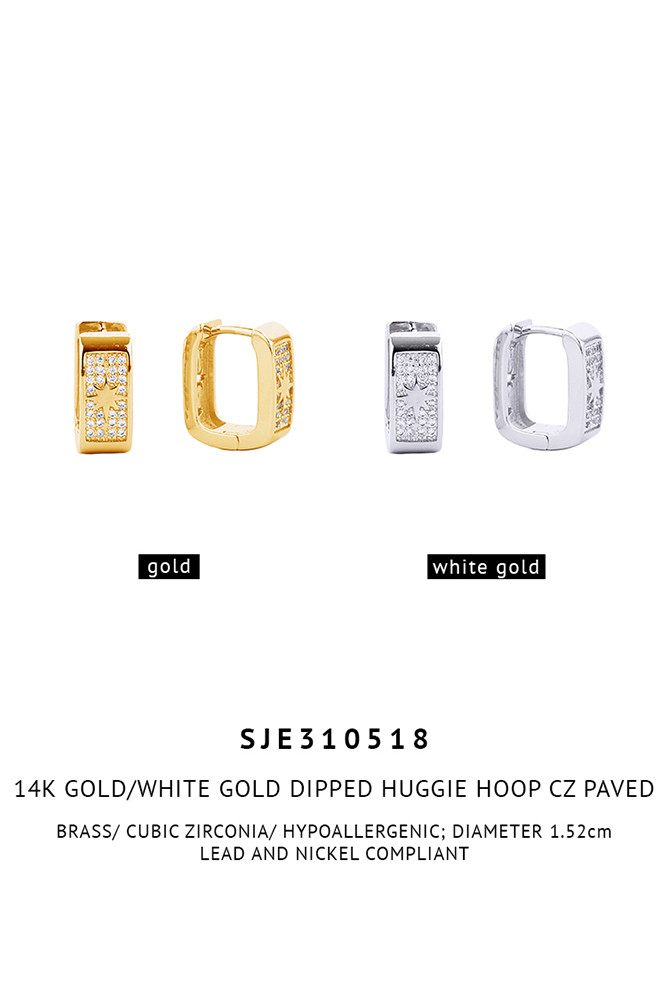 Women's 14K Gold Dipped Huggie Hoop CZ Paved Earrings — hoop earrings photo 3