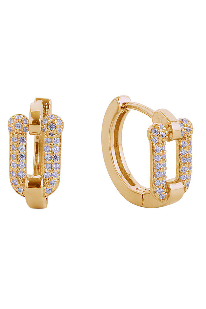 Women's 14K Gold Dipped Huggie Hoop CZ Paved Earrings in Gold