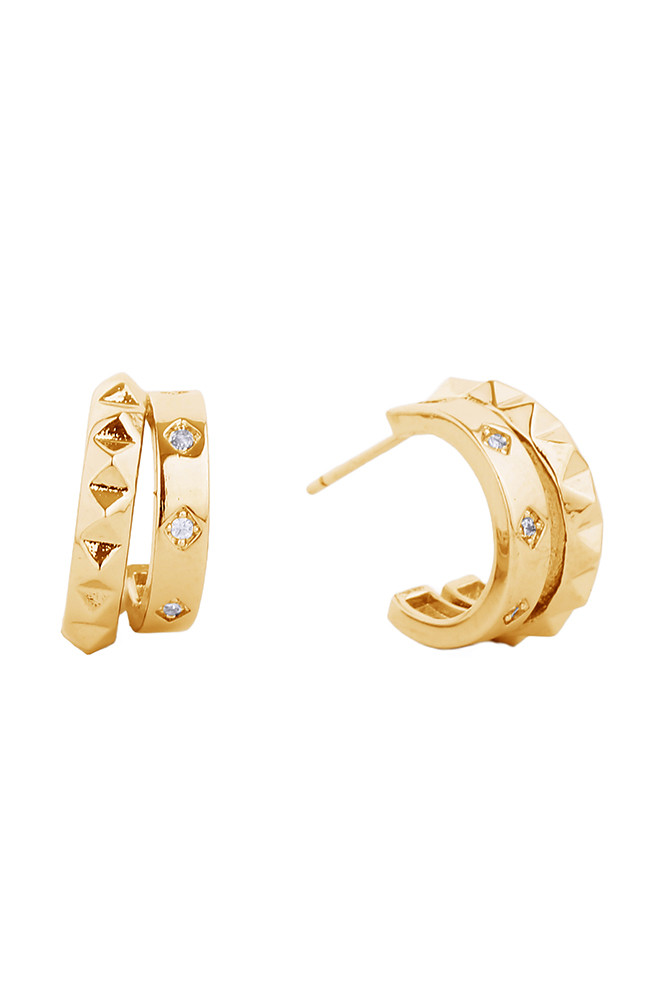 Women's 14K Gold Dipped Stud Earrings CZ Paved in Gold