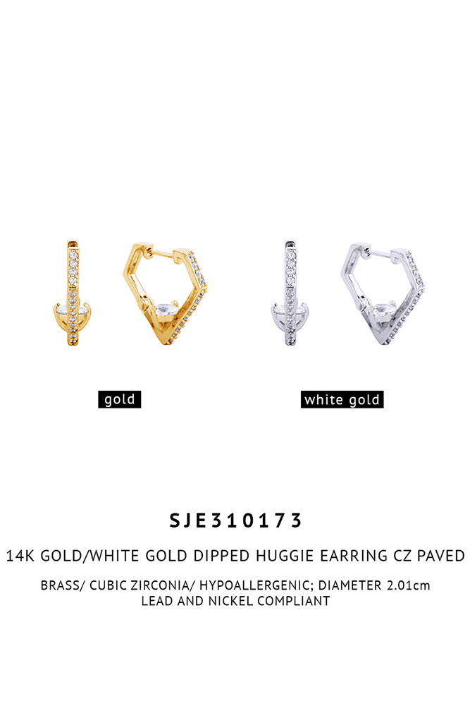 Women's 14K Gold Dipped Huggie Earrings CZ Paved — huggie earrings photo 3
