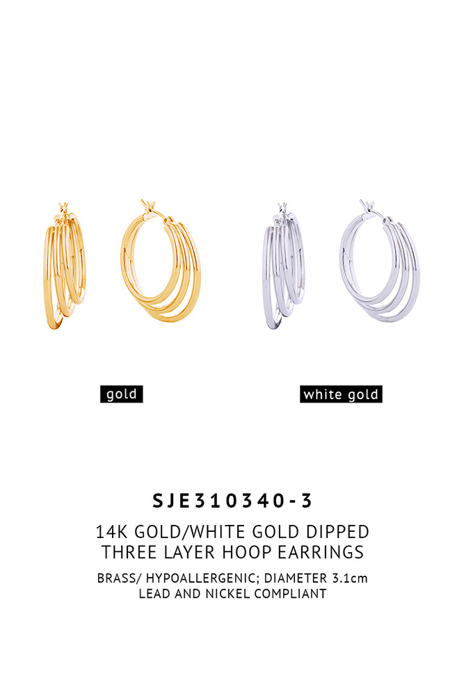 Women's 14K Gold Dipped Three Layer Hoop Earrings — hoop earrings photo 2