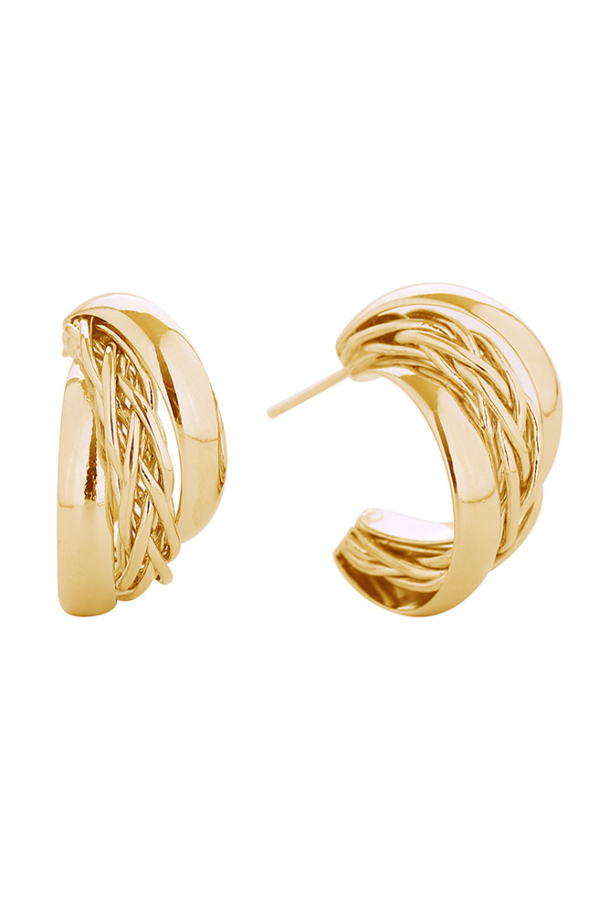 Women's 14K Gold Dipped Crossover Hoop Earrings in Gold