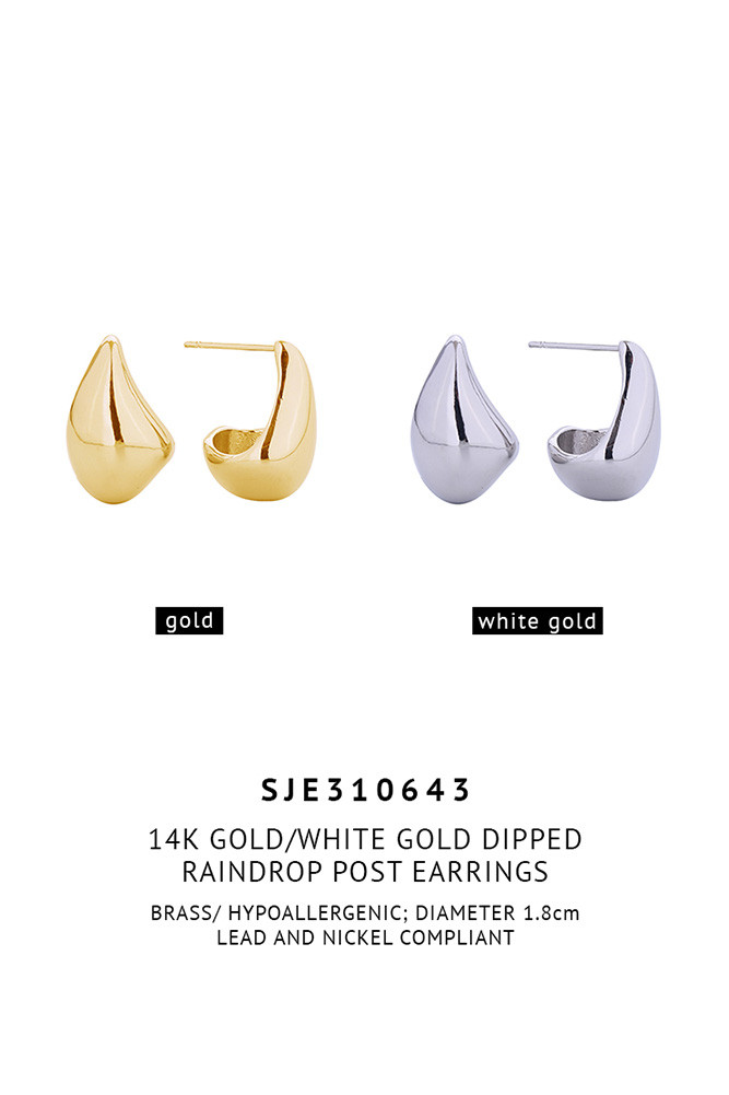 Women's 14K Gold Dipped Raindrop Stud Earrings — earrings photo 2