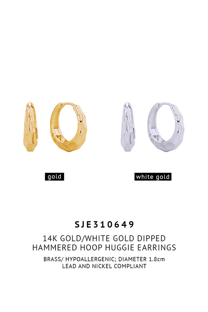 Women's 14K Gold Dipped Hammered Hoop Huggie Earrings by BURACQ