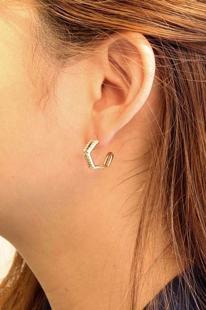 Women's 14K Gold Dipped Open Hexagon Stud Earrings in Gold