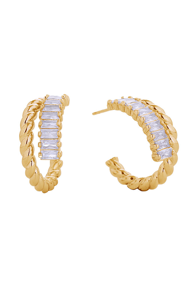 Women's 14K Gold Dipped Duo Swirl Pave CZ Hoop Earrings in Gold