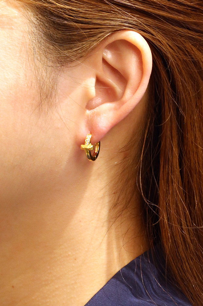 Women's 14K Gold Dipped T1 Pave CZ Hoop Huggie Earrings by BURACQ