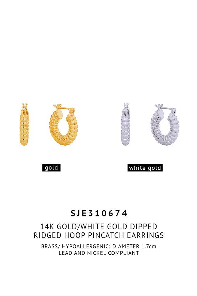 Women's 14K Gold Dipped Ridged Hoop Earrings by BURACQ