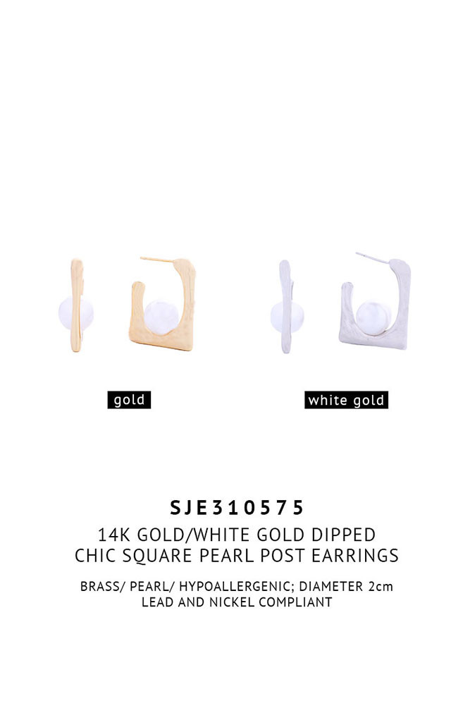 Women's 14K Gold Dipped Chic Square Pearl Stud Earrings — earrings photo 2