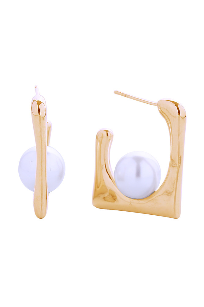 Women's 14K Gold Dipped Chic Square Pearl Stud Earrings in Gold