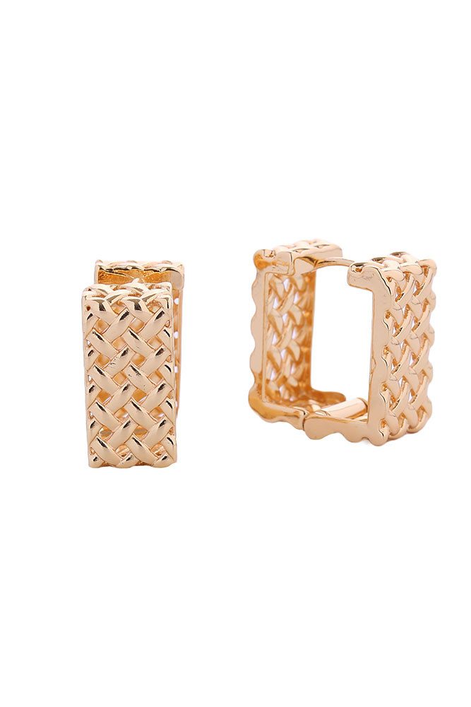 Women's 14K Gold Dipped Pattan Texture Huggie Earrings in Gold