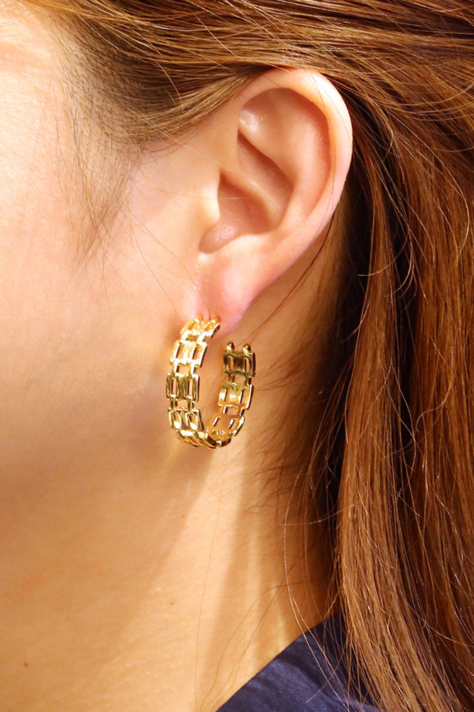 Women's 14K Gold Dipped Double Square Link Stud Earrings by BURACQ
