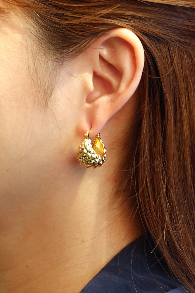 Women's 14K Gold Dipped Bumpy Rocky Hoop Earrings by BURACQ