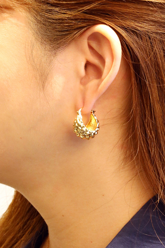 Women's 14K Gold Dipped Bumpy Rocky Hoop Earrings in Gold