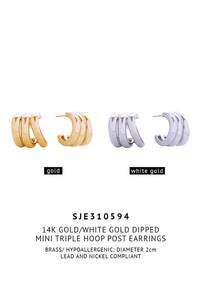 Women's 14K Gold Dipped Mini Triple Hoop Earrings by BURACQ