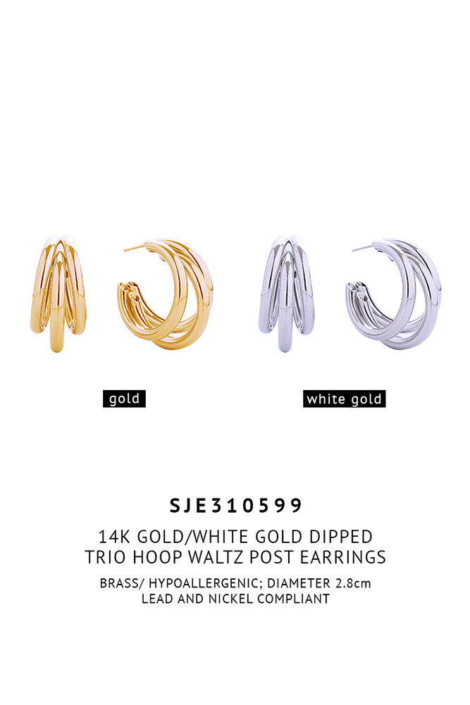 Women's 14K Gold Dipped Trio Hoop Waltz Earrings by BURACQ
