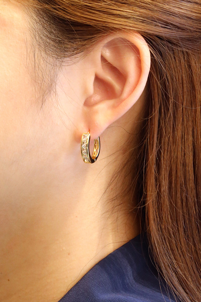 Women's 14K Gold Dipped Cascade Pave CZ Huggie Earrings in Gold